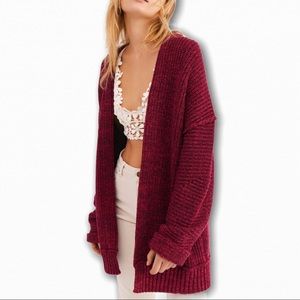 Free People Chunky Knit Red Cardigan L NWT